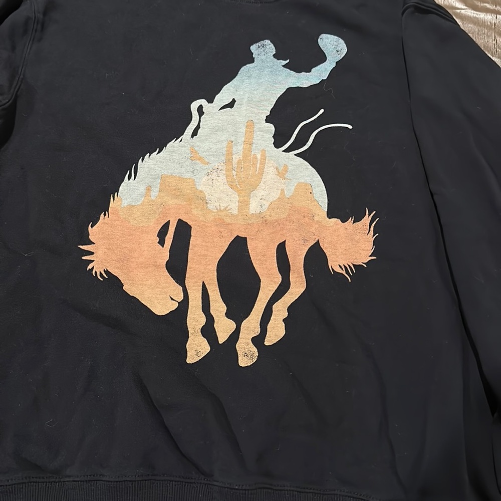 New black sweatshirt, cowboy, western
